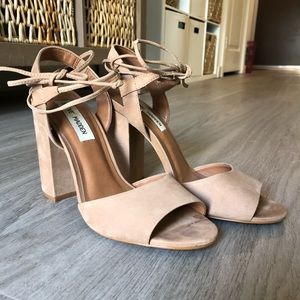 Nude ankle wrap block heels